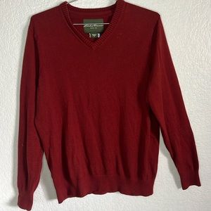 Eddie Bauer v neck wine color long sleeve cashmere blend men’s sweater tall L
